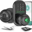 Keypad Smart Door Lock with Knob, Keyless Entry Door Lock, Fingerprint Door Knob for Front Door, Electronic Code, App Remote Control, Easy Installation, Auto Lock,deep Black