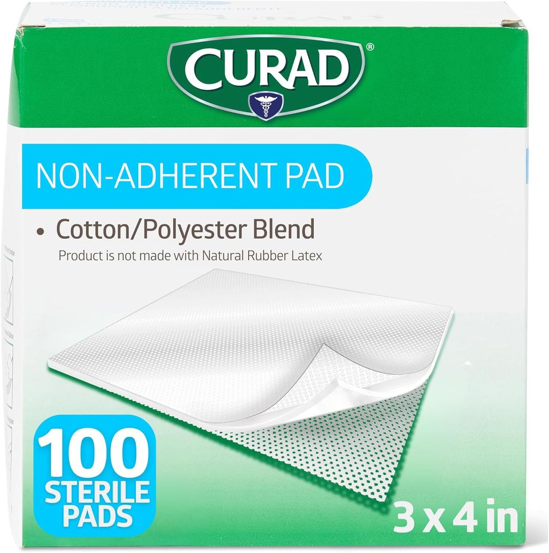 CURAD Sterile Non-Adherent Pads (Pack of 100), 3"x4", for gentle wound dressing and absorption without sticking