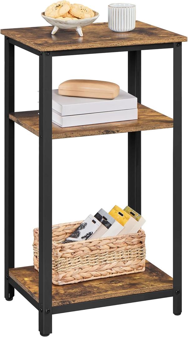 Yaheetech Large 3-Tier Tall End Table, 30 Inches High Side Table with Wooden Shelves & Strong Metal Frame for Living Room Small Space, 12 x 16 x 29.5 inchesRustic Brown