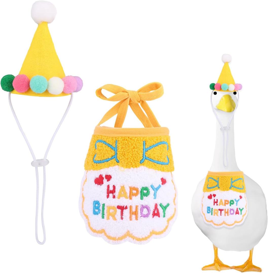 2pcs Birthday Goose Outfits, Adorable Goose Birthday Bib and Hat Vibrant Print Porch Statue Costume for 17-23in/43.18-58.42cm Garden Geese Festive Decor