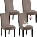 Waterproof Dining Chair Cover,Spandex Fabric Fit Stretch Chair Slipcover,Removable Washable Jacquard Parsons Chair Covers (Taupe, Set of 4)