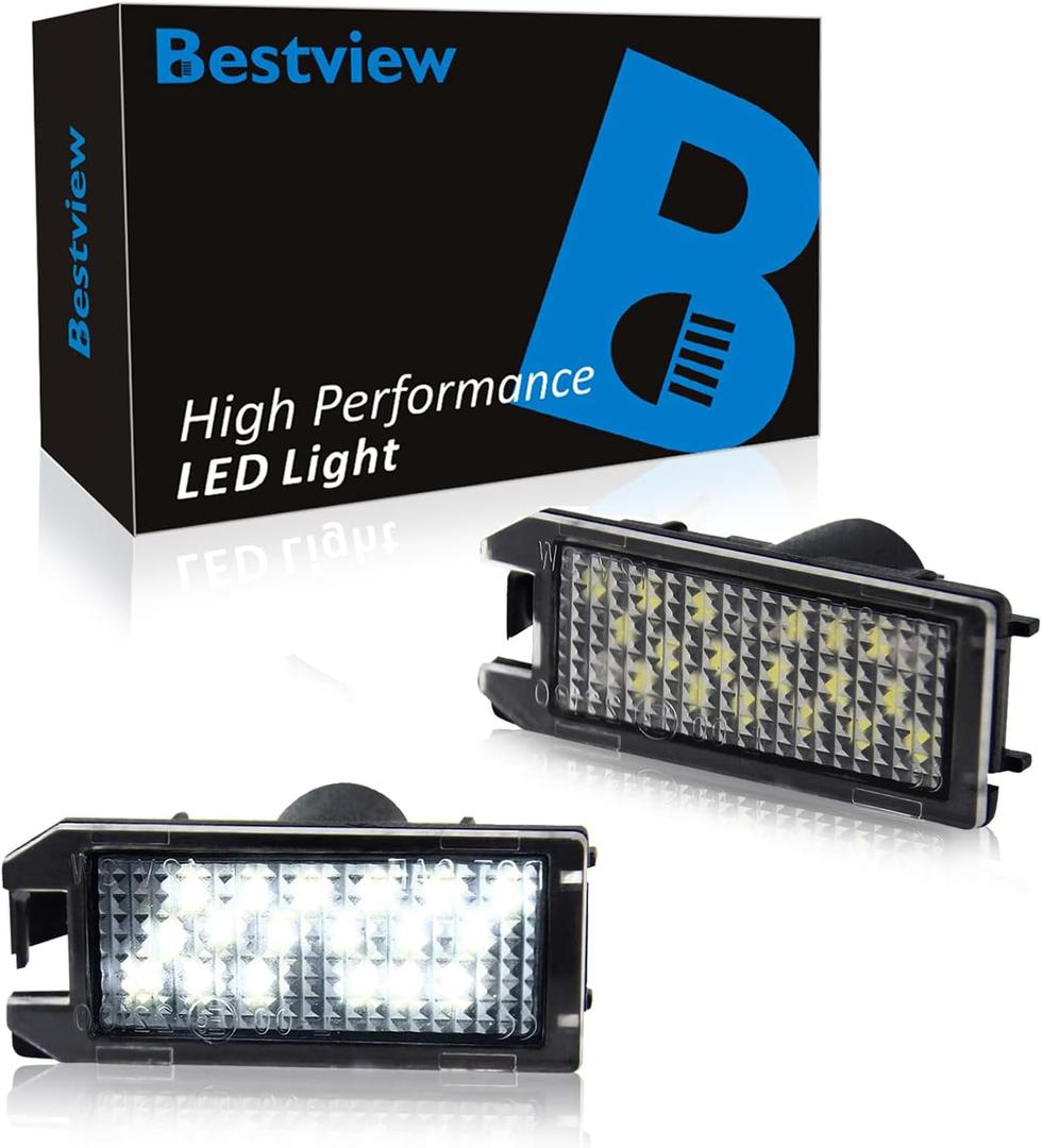 Bestview LED License Plate Light Tag Lamp Assembly Compatible with 2013-2019 FIAT 500, Levante  Dodge Viper, Jeep Grand Cherokee Compass Patriot, Powered by 18-SMD White 6000K Pack of 2