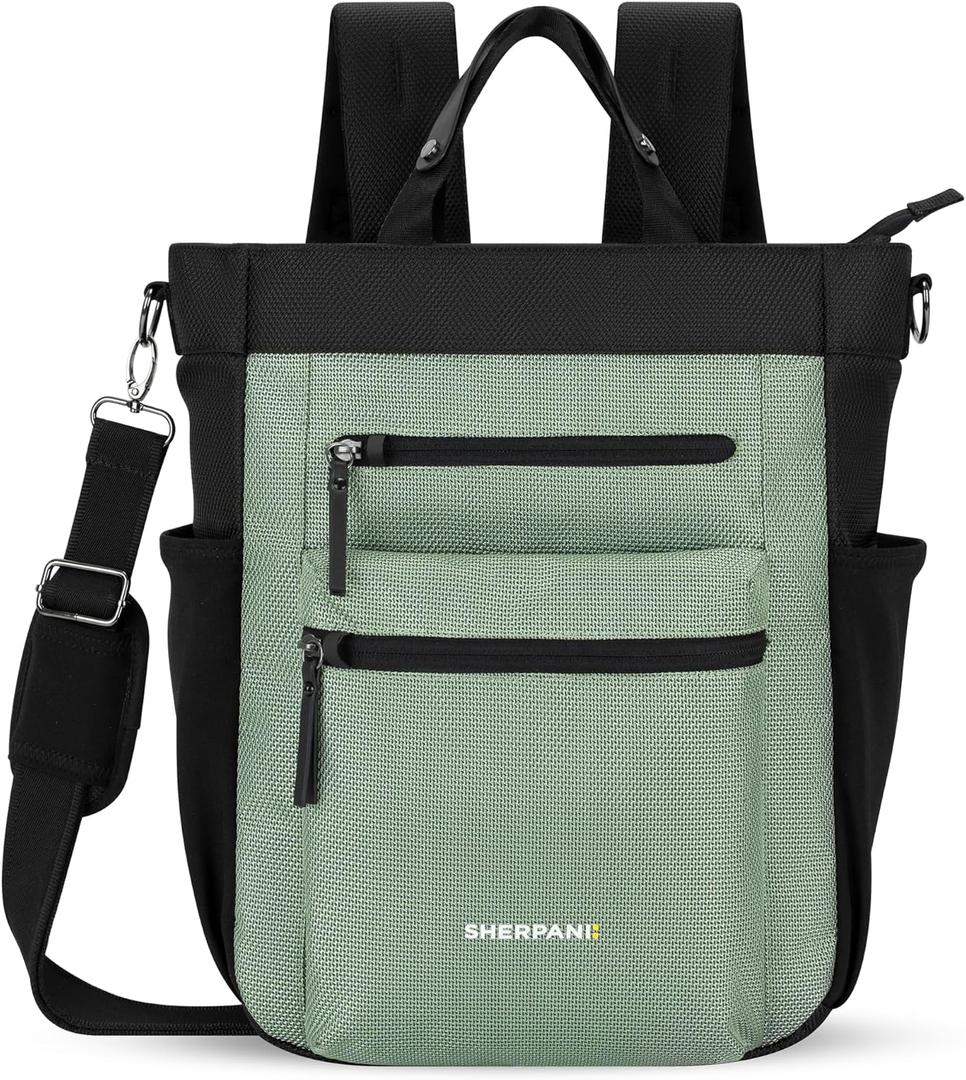 Sherpani Soleil, Anti Theft Convertible Backpack, 3 in 1 Tote, Crossbody Purse, 18L Travel Bag, RFID Protection, Fits 13 Laptop (Aloe Mist), One Size