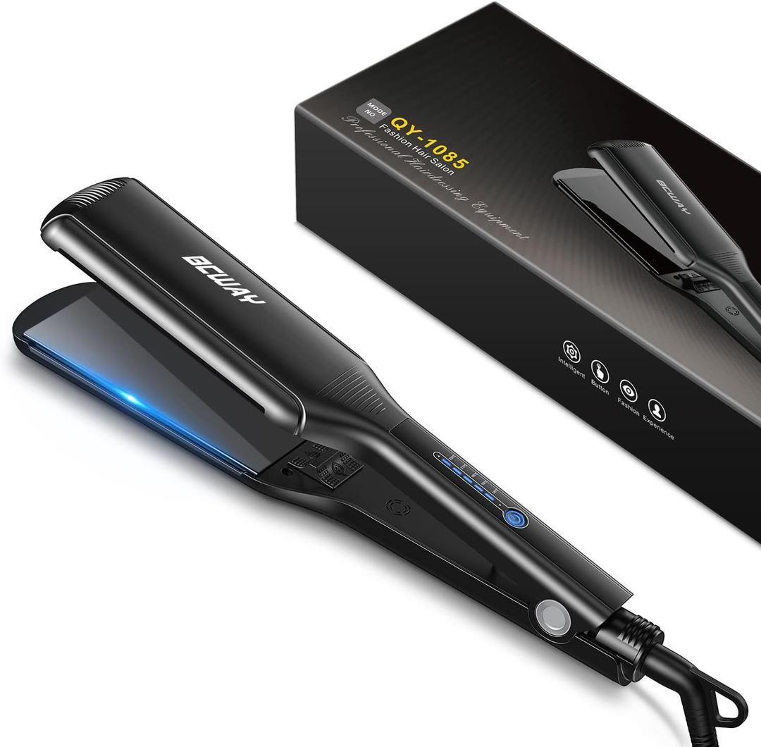 Professional Hair Straightener, 2.16'' Extra-Large Floating Titanium Flat Iron, Anti-Static 30s Instant Heating Straightening Iron with 5 Adjustable for All Hair Types (Dark Black)