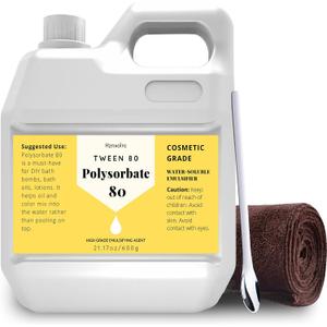 21.17 oz Polysorbate 80 for Bath Bombs, Premium Polysorbate 80 (Sorbitan Oleate) Liquid, 100% Pure, Cosmetics Grade, Gentle on Skin, Suitable for Making Lotions, Shampoos, Body Washes and More