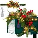 Giegxin 71 Inch/5.92 ft Christmas Mailbox Swag with Light, Wintry Berries Lighted Christmas Mailbox Garland Wreath, Artificial Pine Rattan Pine Cone Red Berries Greenery Xmas Outdoor Porch Decoration