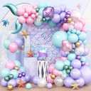 Mermaid Balloon Garland Arch Kit, Pastel Pink Purple Teal Blue Clear Latex Balloons with Mermaid Tail Seashell Foil balloons, for Girls Little mermaid Party Decorations Under the Sea Birthday Supplies
