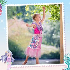 Meland Mermaid Dress - Little Mermaid Costume with Bag for Girls 3-10, Princess Dress Up for Birthday Gift, Halloween Costume Meland Mermaid Dress - Little Mermaid Costume with Bag for Girls 3-10, Princess Dress Up for Birthday Gift, Halloween Costume