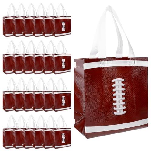 24Pcs Football Goodie Bags with Handles Non-Woven, Football Gift Bags Party Favor Paper Bag 7.8 x 7.8 Inch for Birthdays Snack Paper Party Bag for Team Treat Snacks Sports Decorations Supplies Gifts