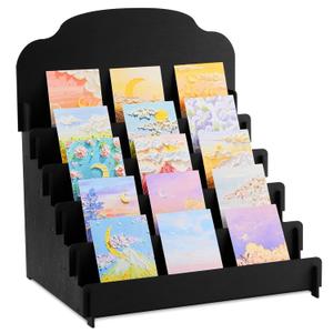Barydat 4-Tier/5-Tier large Greeting Card Display Stand Wooden Display Stand for Postcard Brochure Photos Jewelry Sticker Holder for Vendors, Counter Retail, Home Decor(15.8 x 13 x 17.7 Inch,Black)