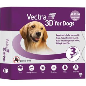 Vectra 3D Flea and Tick Prevention for Dogs, Kills and Repels Fleas, Ticks & Mosquitoes | FastActing, Waterproof, No Prescription Needed | Large Dogs 5695 lbs, 3Month Supply