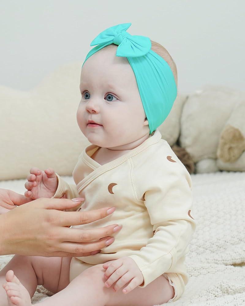 Only 20Pcs Baby Nylon Headbands Hairbands with Bows Elastics Handmade Hair Accessories Stretchy Headband Jacquard Design for Newborn Infant Baby Girls Toddlers Kids