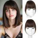 Clip in Bangs 100% Real Human Hair, Fake Bangs Clip on Bangs for Women, Dark Brown French Bangs Clip in Hair Extensions for Daily Wear (Dark Brown, French Bangs)