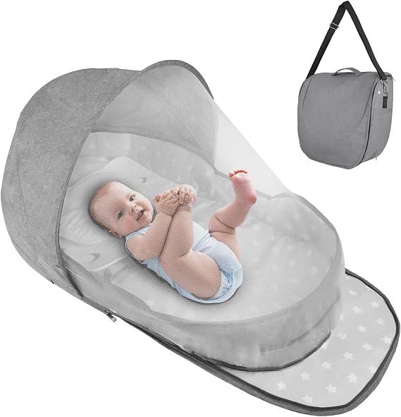 ISELECTOR Portable Bassinet for Baby Travel & Home - Lightweight Foldable Bedside Sleeper with Breathable Mesh, Carry Bag & Storage Pocket, Compact Bassinets for Newborn Infant, Safe Cosleeping Design