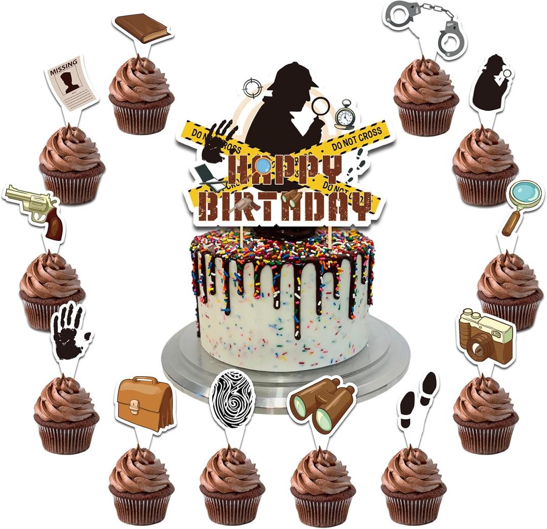 25 Pcs Detective Cake Topper Cupcake Toppers Detective Cake Decorations for Detective Party Decorations Detective Birthday Party Supplies
