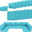 14 Piece Outdoor Patio Cushion Cover Replacement, Waterproof Patio Cushion Covers, Outdoor Furniture Cushion Covers Set for 6 Seat Wicker Rattan Sofa (Blue)
