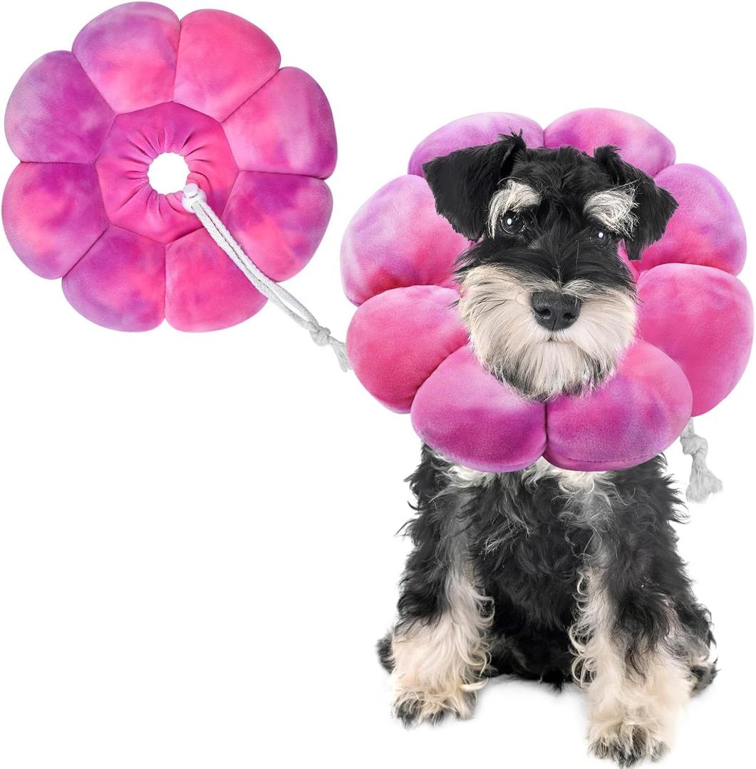 Flower Cat Cone, Cat Cone Collar Dog Cone Soft Recovery E-Collar Dog Elizabethan Collar for Dogs and Cats to Stop Licking (Rose Purple, L)