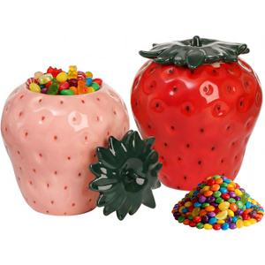 2 PCS Strawberry Storage Jars, Ceramic Cookie Jar Fruit Container with Lid, Cute Candy Jar with Strawberry Decor for Nuts, Coffee Beans, Candies, Tea, Spices, Strawberry Shaped Kitchen Accessories