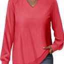 StunShow Women Sweatshirts Long Sleeve Shirts V Neck Casual Cute Loose Fit Lightweight Pullover Tops (L)