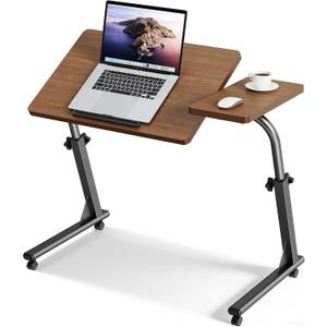 TV Tray Table, Mobile TV Dinner Trays for Eating on Couch, Folding Side Desk with Wheels, Tilt & Height Adjustable Snack Table Laptop Desk for Sofa Living Room Bedroom & Office (Brown)