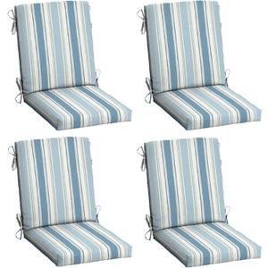 Arden 4-Pack Outdoor Patio Dining Chair Cushion, 20x44, Rain-Proof Seat Pad, Fade-Resistant Outdoor Cushion French Blue Linen Stripe