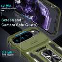 DEERLAMN Case for Google Pixel 10 Pro XL with Slide Camera Cover+Screen Protector(1 Pack), Rotated Ring Kickstand Military Grade Shockproof Protective Cover-Olive Green