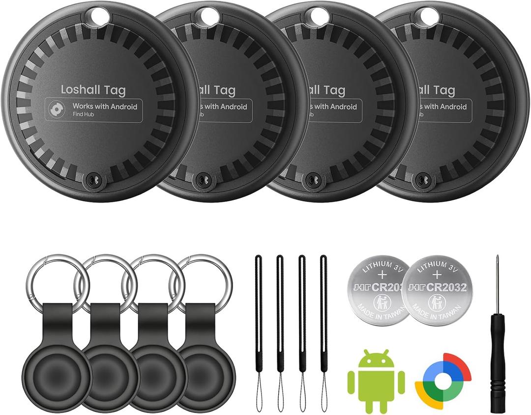 Air Tags for Android,Air Tags-4 Pack Android,2 Year Battery Life,Air Tracker Tags with 4 Case,Google Find Trackers for Google'S Find Hub App,IP65 Waterproof Luggage Tracker for Keys (Black)