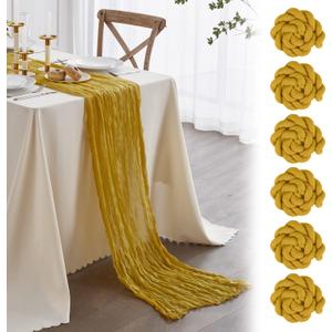 Niallant 6 Pack Mustard Yellow Cheesecloth Table Runner - 120 Inches, Rustic Gauze Table Runner for Dining, Home Decor, Wedding, Baby Shower, Bridal Decoration