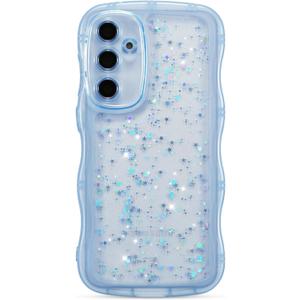 ZTOFERA for Samsung Galaxy A14 4G/5G Case 6.6",Cute Curly Wave Case with Star Glitter,Clear Shiny Bling Soft TPU Shockproof Phone Protective Cover for Women Girls-Blue