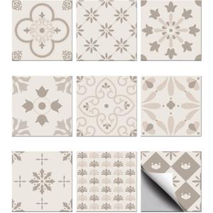CHGCRAFT 36PCS Pastel Floral Tile Stickers Geometric Peel and Stick Wall Stickers Waterproof Self Adhesive Stick on Tile Decals for Kitchen Bathroom Wall Art Decor, 4x4 Inches