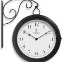 Metal Double Sided Wall Clock 10" - Decorative Indoor Outdoor Double Sided Clock - Easy to Read, Hanging Train Station Style for Patio, Garden, Office & More - Antique Style Outside Corner Wall Decor