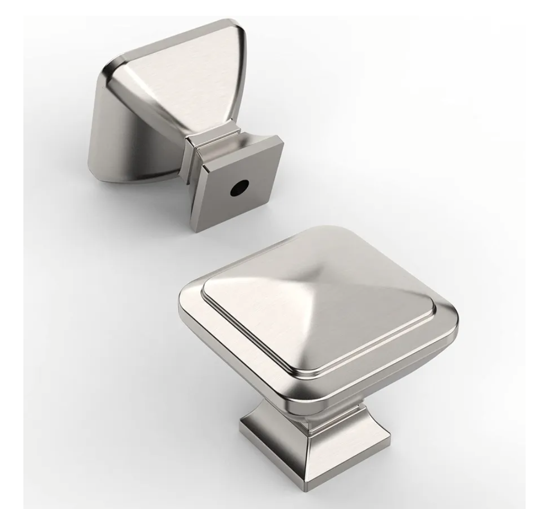 Amerdeco 10 Pack Brushed Satin Nickel Square Kitchen Cabinet Knobs Cabinet Hardware Single Hole Cabinet Pulls Gold Drawer Knobs and Pulls for Bathroom Cabinets ZH0019