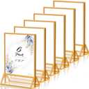 Gold Picture Frame 5X7 Acrylic Sign Holder with Gold Borders Double Sided Acrylic Frames Clear Display Stand, Plastic Sign Holder for Wedding Table Numbers Menu Holder (6 Pack)