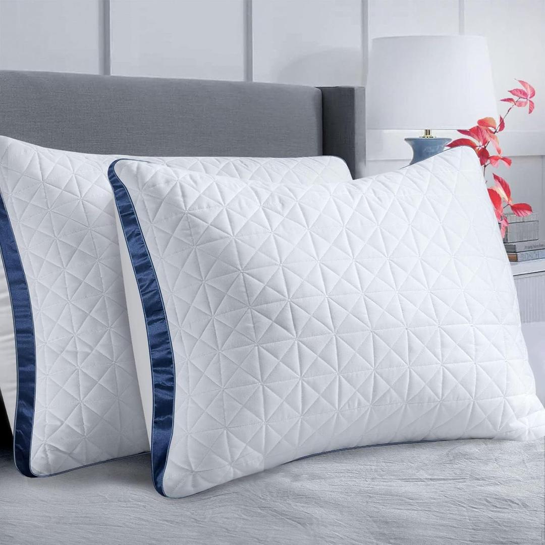 Pillows Standard Size Set of 2 Cooling Hotel Luxury Bed Pillows for Sleeping 2 Pack, Supportive Breathable Down Alternative Gusset Standard Pillow for Back Stomach or Side Sleepers (Standard (Pack of 2), Sapphire Blue)