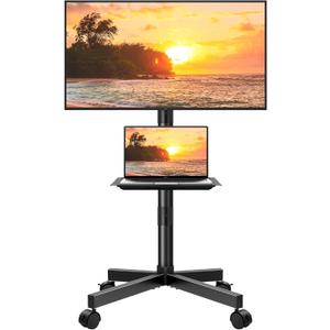KKTONER Mobile TV Cart for 23 to 65 inch LCD LED Flat Screen/Curved TVs Floor TV Stand on Wheels with Height Adjustable Shelf Max VESA 400x400mm Rolling Floor TV Trolley Holds up to 88lbs