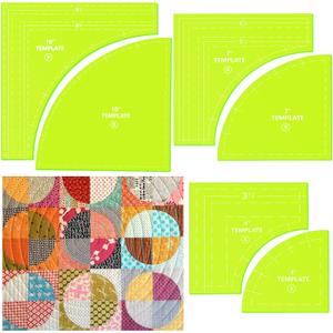 Kigley 3 Set Drunkards Path Quilting Templates Large Quilting Rulers and Templates for Cutting Patterns with 1/4" Seam Allowance Supplies for DIY Craft (Green,10, 7, 4 Inch)