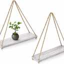 Comfify Hanging Shelves for Wall - Set of 2 Rustic Farmhouse Boho Shelves with String 17x5.2 Thick Distressed, Torched Look Real Wood - Rustic White