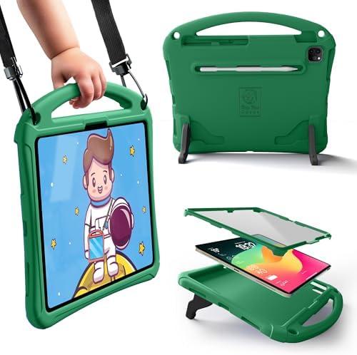 Bam Bino Space Suit Kids Case for iPad Pro 12.9" 3rd/4th/5th/6th Generation (2018-2022) Models [Not for iPad Pro 12.9 1st/2nd Gen] Screen Guard, Handle, Shoulder Strap, Pencil Holder (Mint Green)