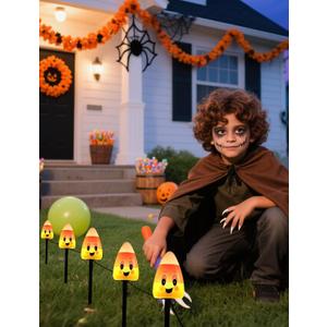 5 Pack Enchanting Candy Corn Pathway Lights Outdoor, UL Certified Plug-in Halloween Decorations, Whimsical Waterproof Yard Stakes for a Magical Trick-or-Treat Walkway & Festive Garden Party (Orange, Yellow, White)