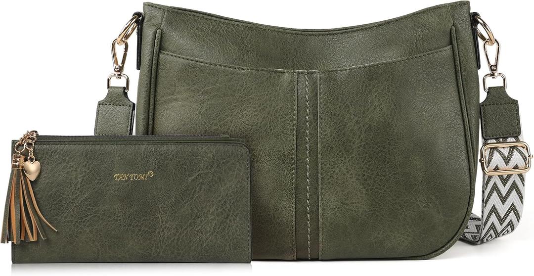 TANTOMI Crossbody Bags for Women Crossbody Purses and Wallet Vegan Leather Women's Shoulder Handbag for Everyday 2 PCS Set