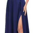 MUSHARE Women's Halter Neck Sexy Split Cocktail Party Maxi Long Formal Dress (Blue, XXL)