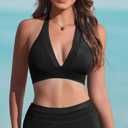 Women's High Waisted Bikini Set Mesh Tummy Control Bathing Suits 2 Piece Halter V Neck Swimsuits Large