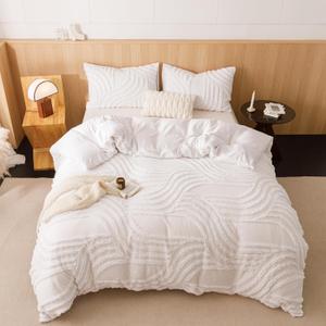 Ivory King Comforter Set - 7 Pieces Bed in a Bag, Premium Comforters King Size Bed Set Tufted Shabby Chic Bedding Comforter Set with Flat Sheet, Fitted Sheet and Pillowcases,White