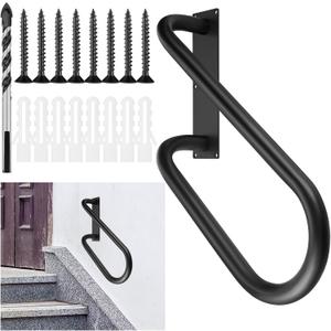 Pasimy Hand Rails for Outdoor Steps, Right Side Wall Mount Stairs Railing for 1-3 Stairs, Indoor Porch Garage Garden Handle (220LBs Loading)