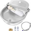 MYFAMIREA Automatic Animal Drinking Water Bowl Stainless Steel Waterer Feeder Farm Dog Dispenser Kit Self Filling for Livestock Horse Goat Water Trough with Float Valve Drain Hole Hose Adapter Bolts