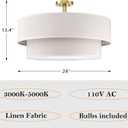 2 Tier LED Cream Drum 24" Drum Fabric Gold Farmhouse Semi Flush Mount Light