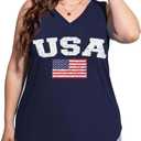 Plus Size Sleeveless Tops Women Casual Summer Sleeveless Loose Fit V Neck Ladies Basic Tshirt (Blue, L)