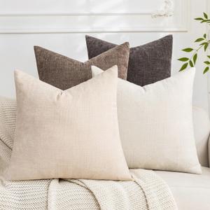 Set of 4 Soft Textured Decorative Throw Pillow Covers 22x22 Inch Cozy Farmhouse Cushion Cover Square Accent Pillow Cases for Bed Couch Sofa Living Room, Neutral
