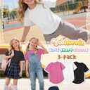 3 Pack Girls' Short Sleeve T-Shirts Loose Fit Crew Neck Tops Raglan Curve Hem Shirts Casual Kids Basic Tees 5-14Y