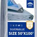 RAINDEWAY Large Tarps 50x100 Feet, 5.5 Mil - Multipurpose Waterproof Poly Tarp Cover with Metal Grommets and Reinforced Edges, Silver/Blue Tarp